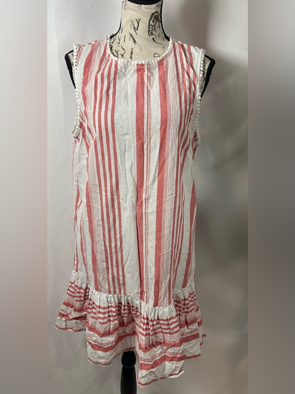 London Times Cream and Coral Striped Sleeveless Mini Dress - Picture 2 of 10